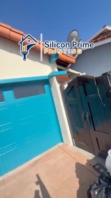 Silicon Prime Painting real project showing blue garage door and gate